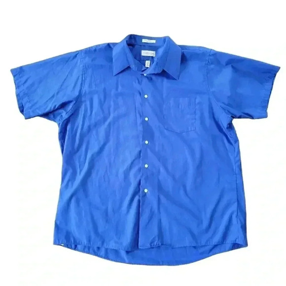 Van Heusen Button Down Men's Dress Shirt Size 2XL Royal Blue Short Sleeve - Picture 1 of 3